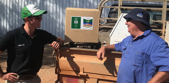 Agronomist Anthony Smyth of Landmark Mingenew with grower Darrel Beattie