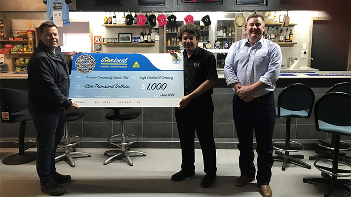 Scott Russell (Leigh Stoddart & Company P/L), Ricky Bush (Committee member Dunedoo Sports Club) and Jon Bennett (Bayer)